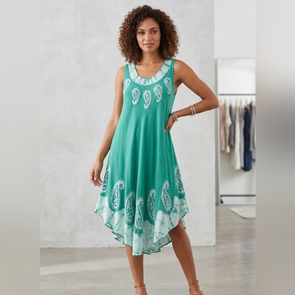 Chloe June, Sleeveless Sundress Turquoise Green One Size Fits Most